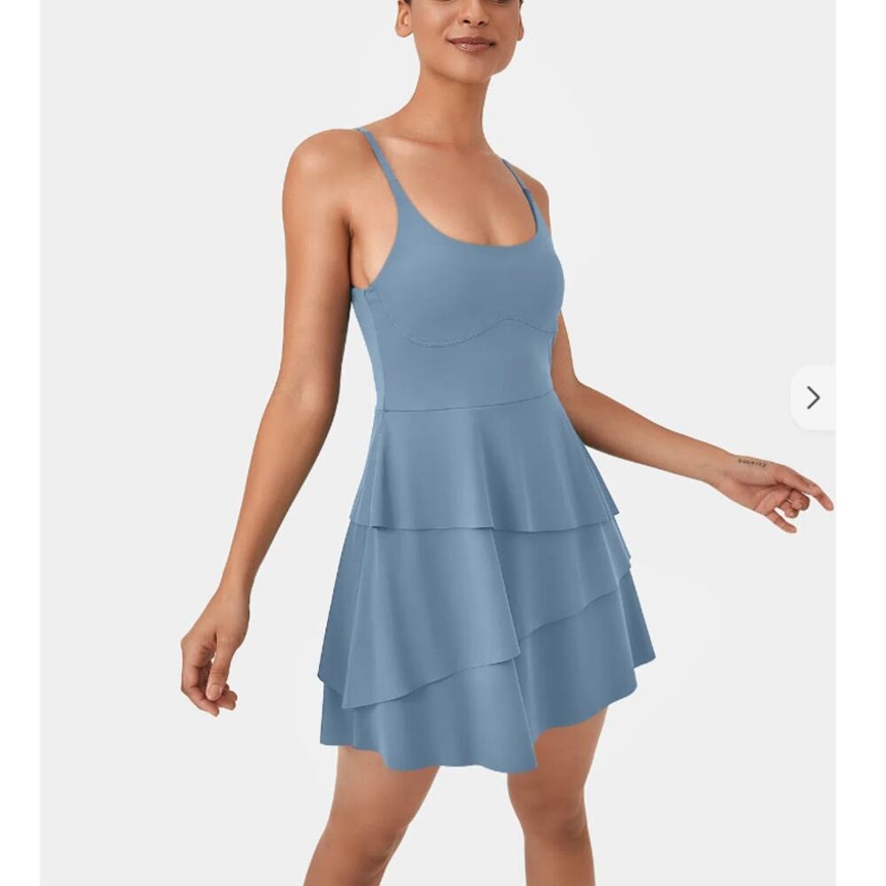 Halara Softly zero Airy Tiered Ruffle Mini Slip Dance‎ Active Dress UPF50+ Sz. S
